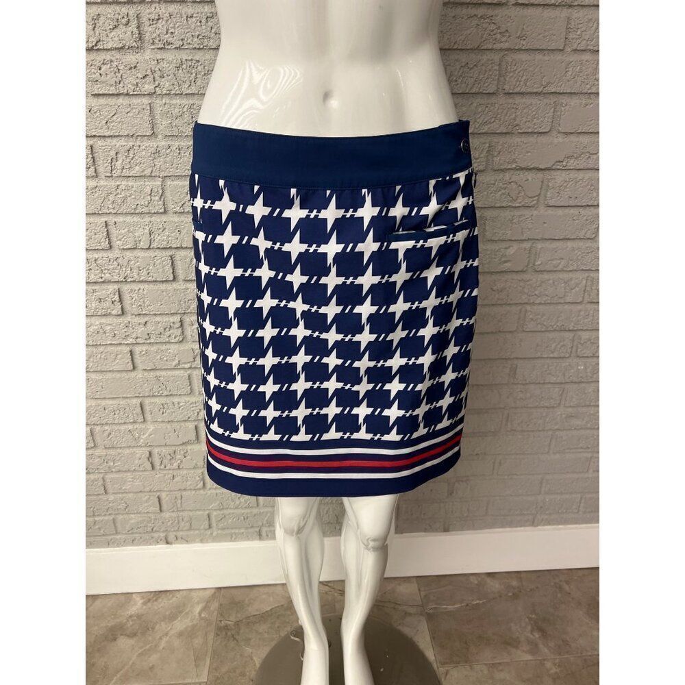 EP NY Women Navy White Red Houndstooth Border Print Skort Size 10
